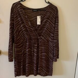 Avenue Chocolate Zebra Pattern V-Neck Top